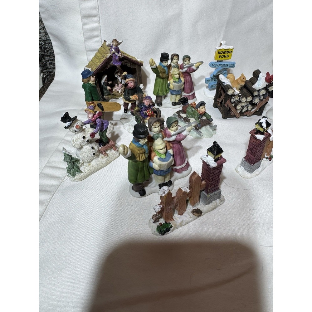 Large Vintage Christmas Village Accessories Lot 30 Pieces People Animals & More! - Picture 2 of 16
